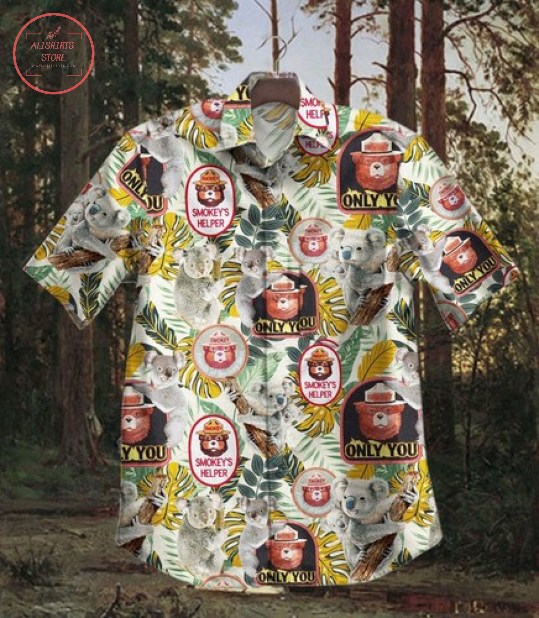 Smokey bear And Koala Nmn Ad Short Sleeve Hawaiian Shirt