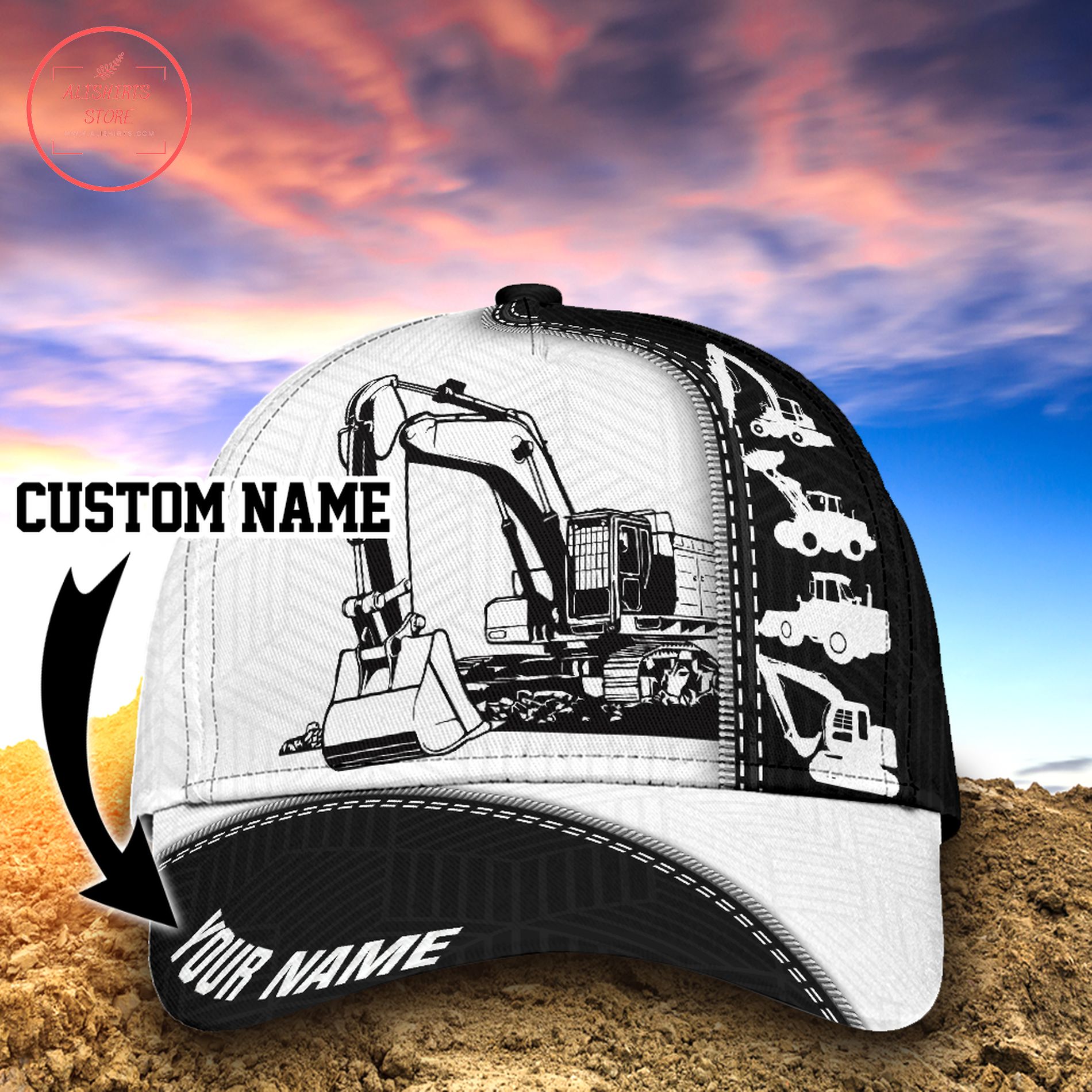 Excavator name personalized hats