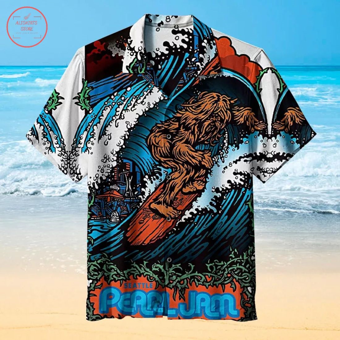 Bigfoot surfing Hawaiian Shirt