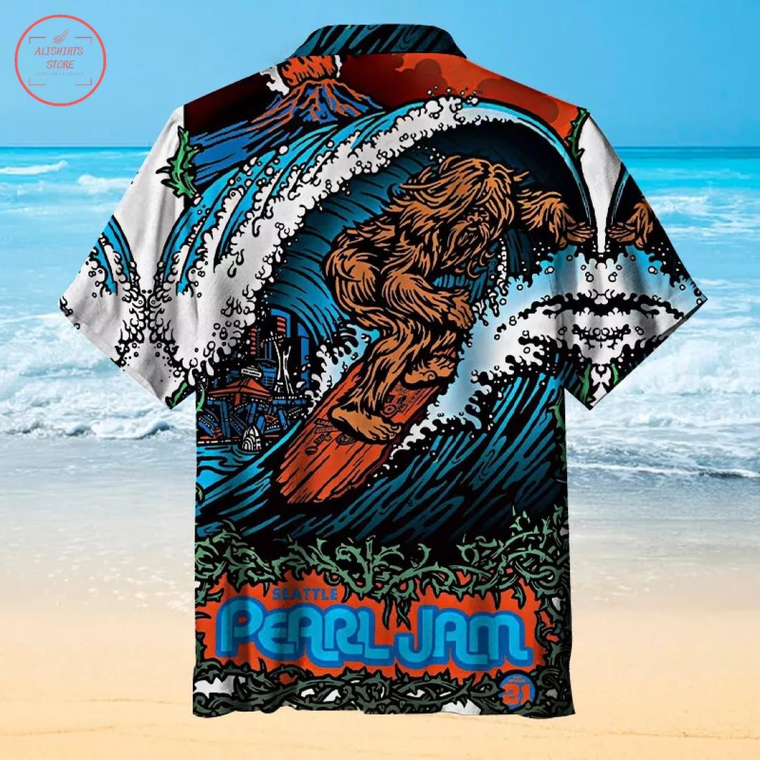 Bigfoot surfing Hawaiian Shirt