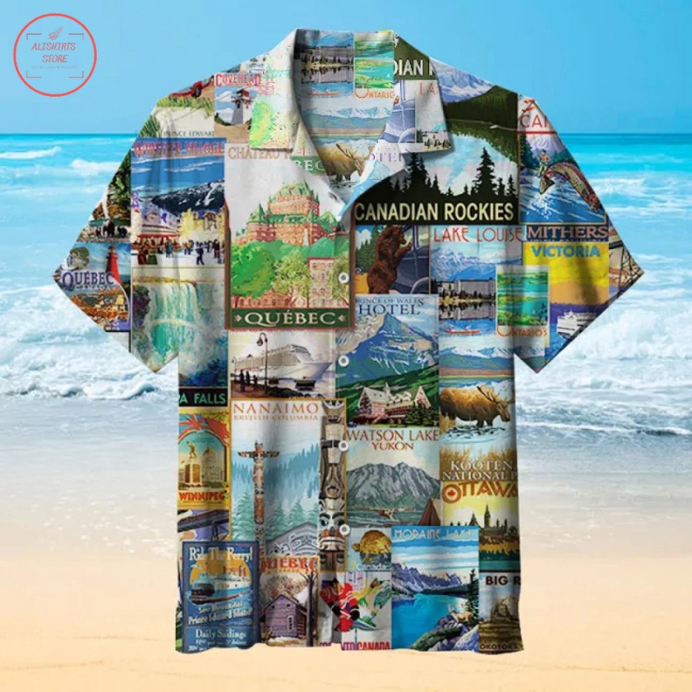 Canadian Landscape Drawing Hawaiian Shirt