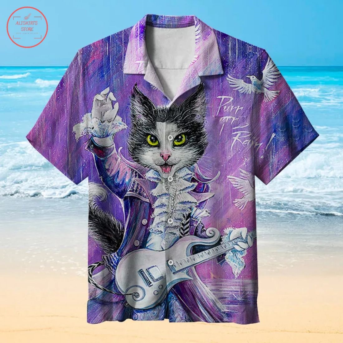 Cat Playing the guitar Hawaiian Shirt