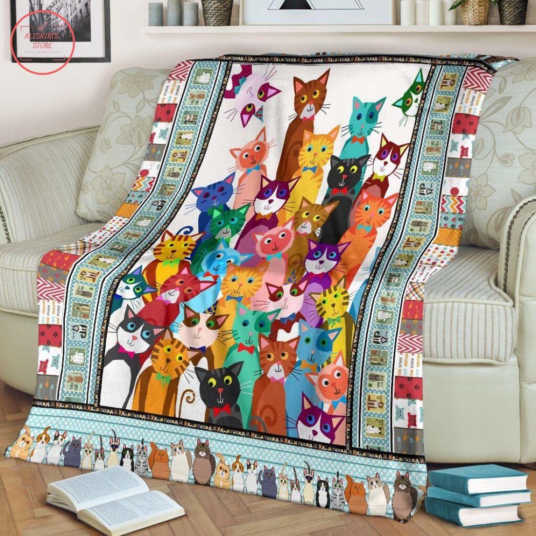 Colorful Cat Gift For Cat Lovers Fleece Blanket
