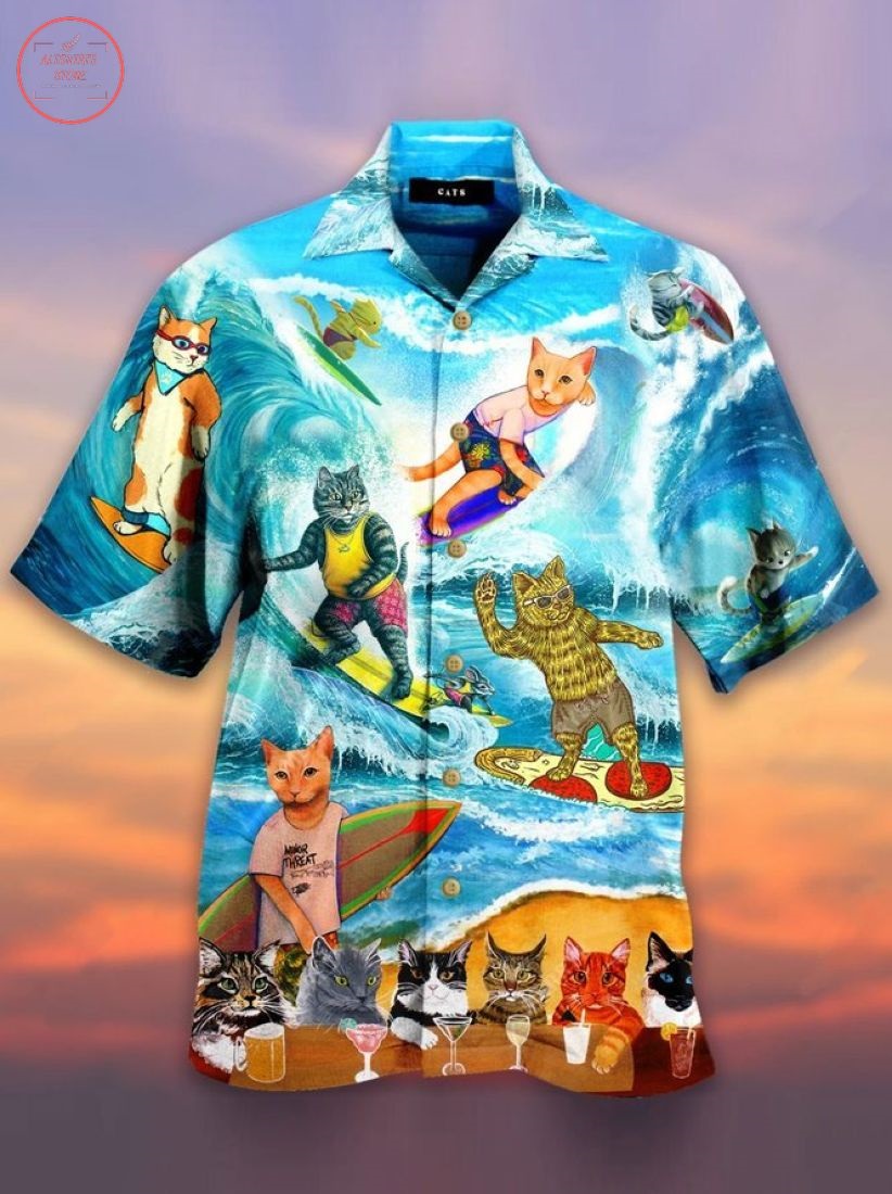 Cool surfing cat unisex Hawaiian Shirt