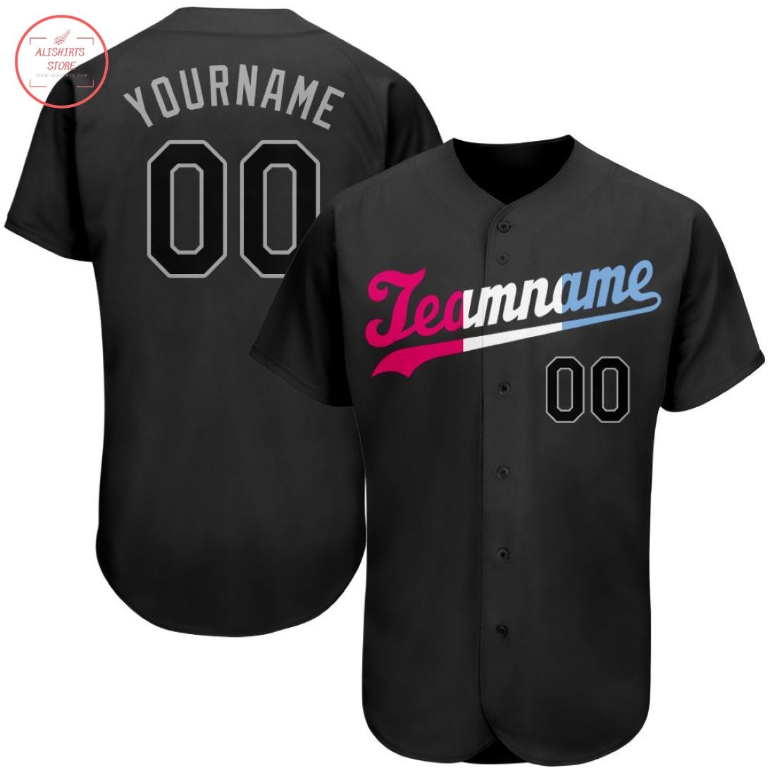Custom Black Black-Pink Baseball Jersey