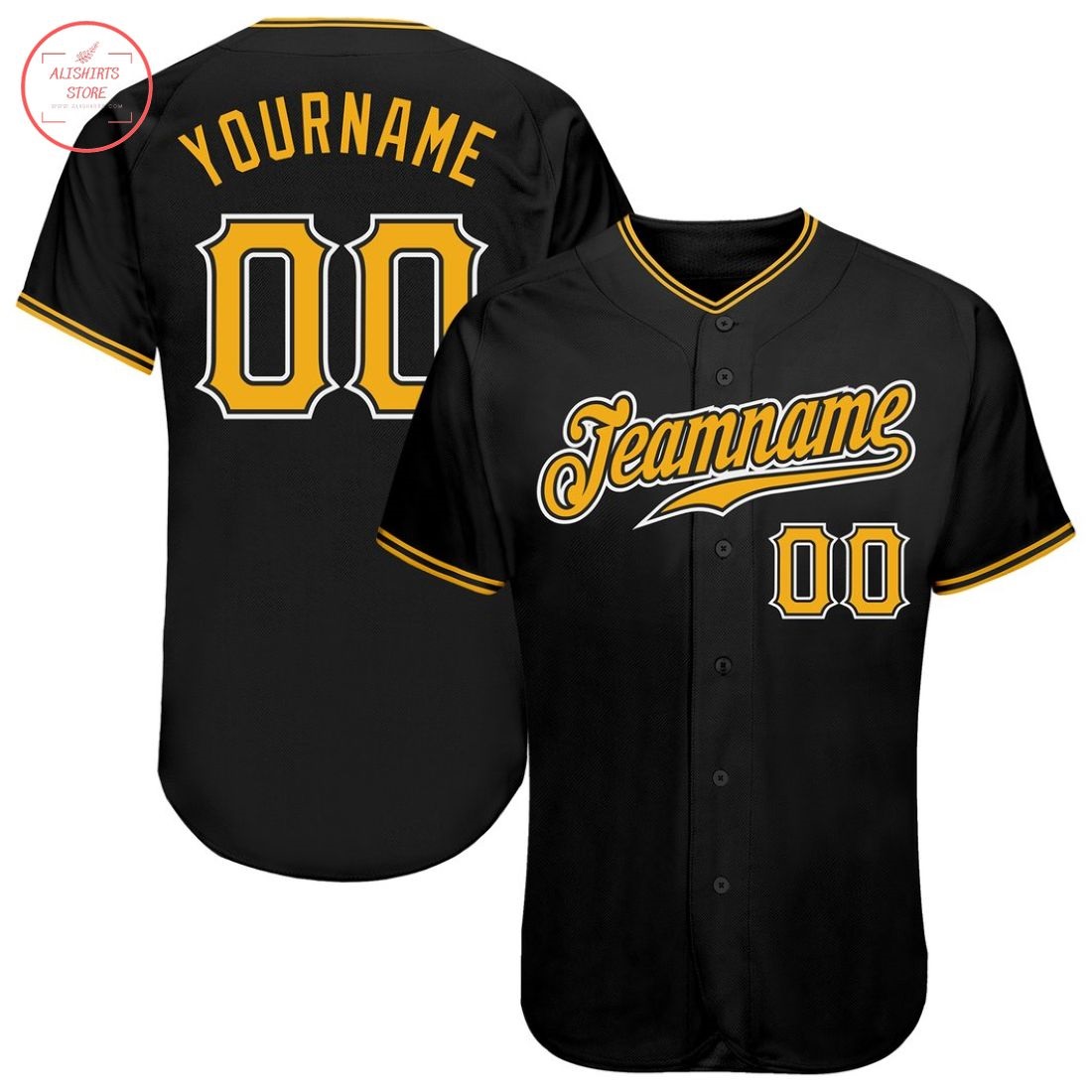 Custom Black Gold White Baseball Jersey