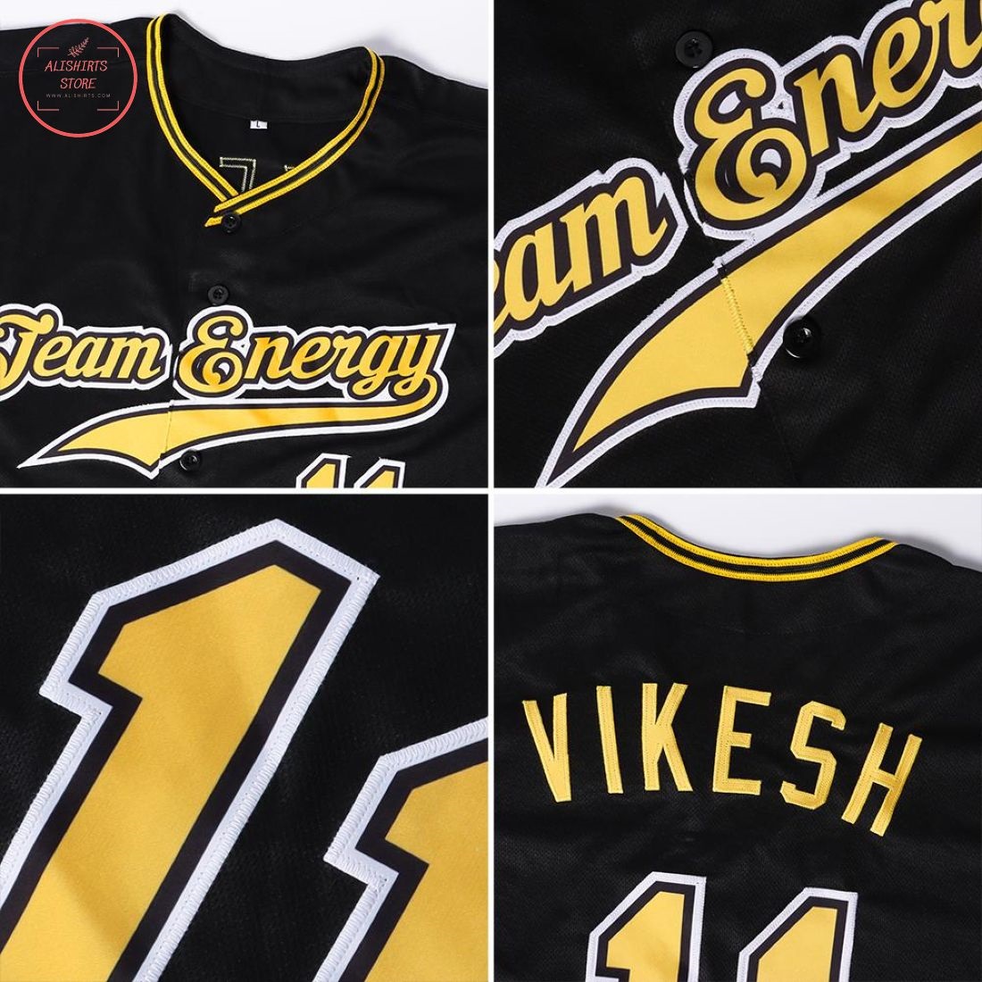 Custom Black Gold White Baseball Jersey