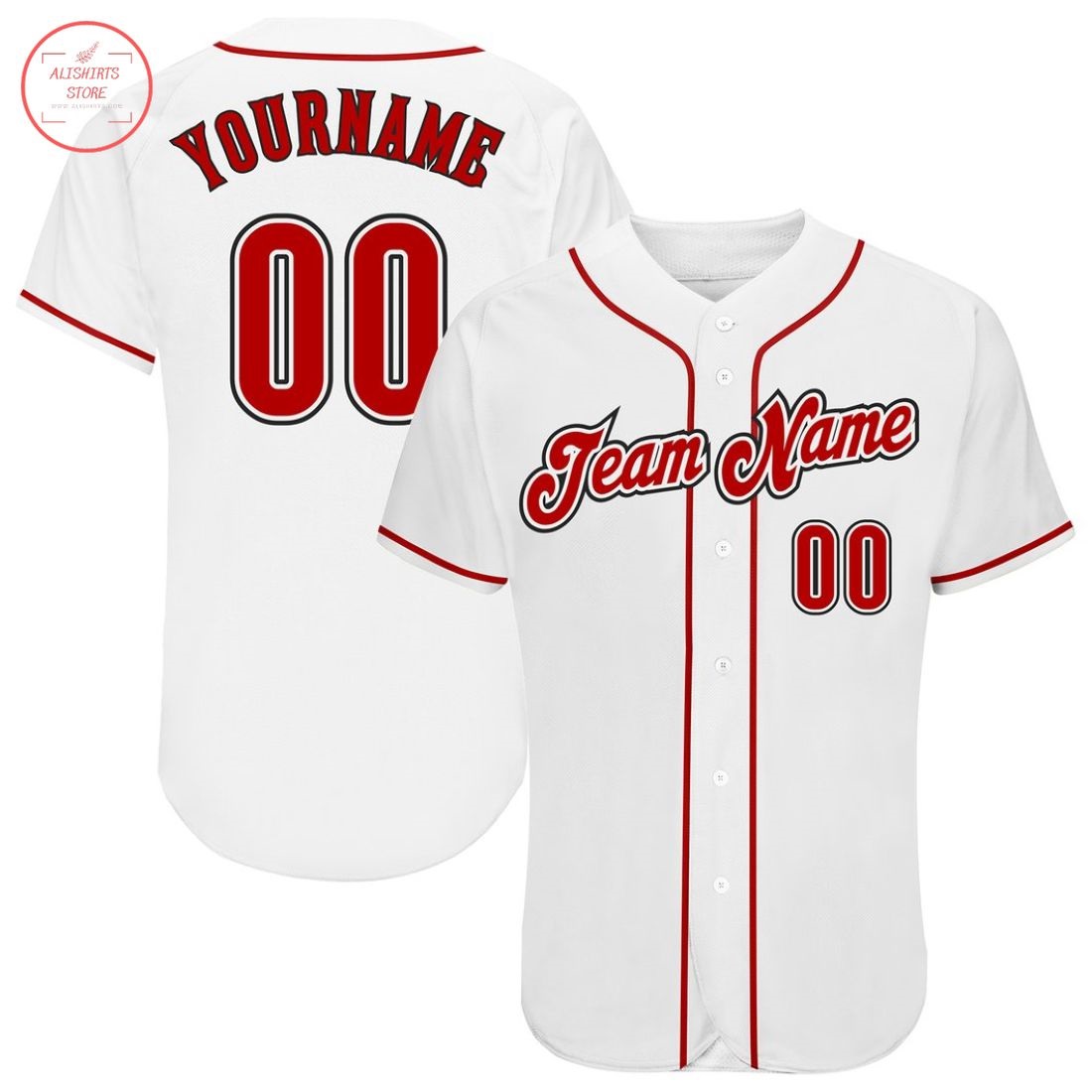 Custom White Red Black Baseball Jersey