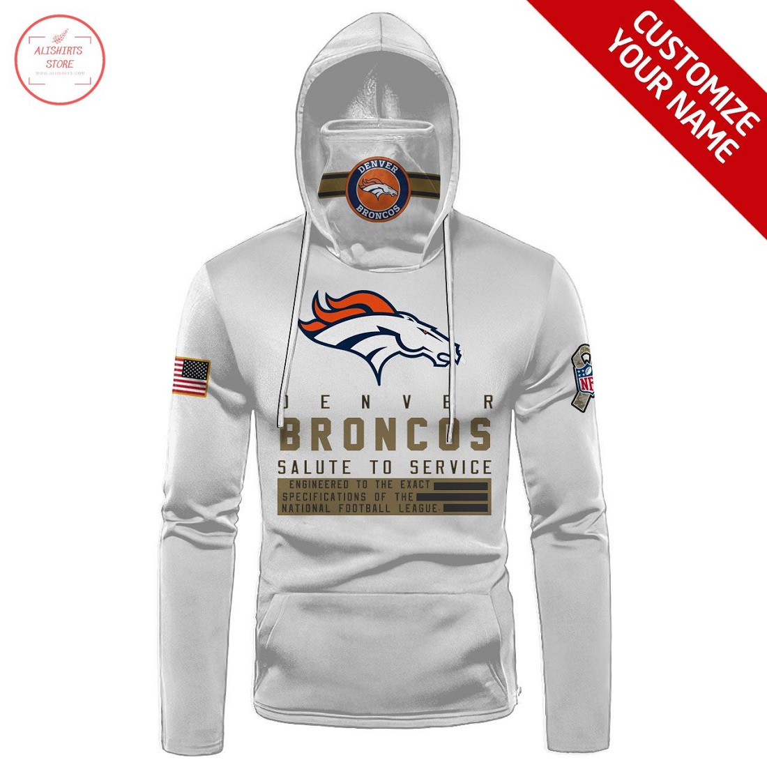 Custom name NFL Denver Broncos Gaiter Hoodie