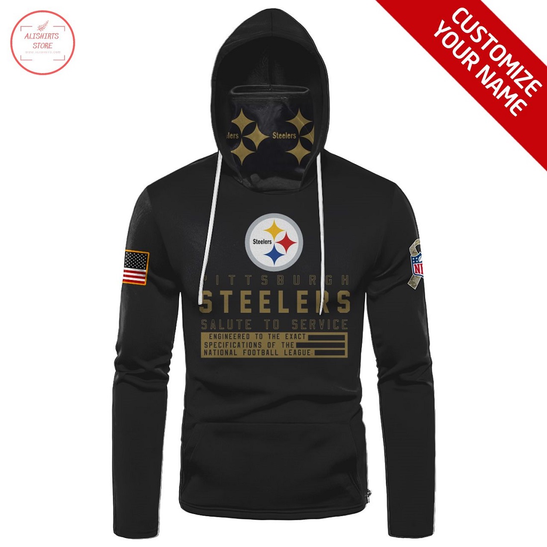 Custom name NFL Pittsburgh Steelers Gaiter Hoodie