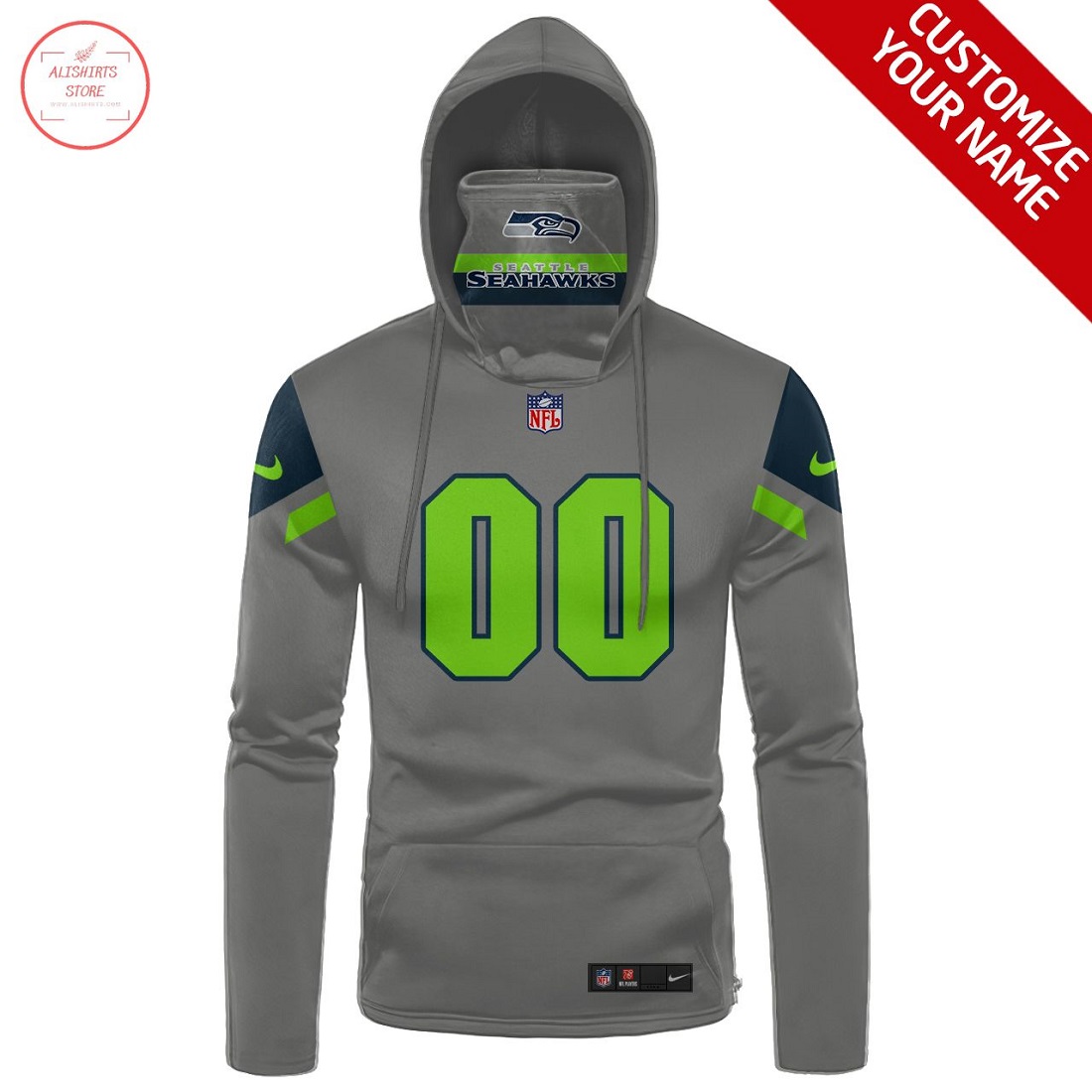 Custom name NFL Seattle Seahawks Gaiter Hoodie