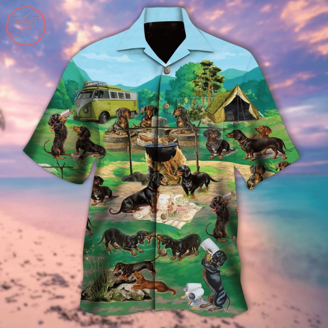 Dachshunds Go Camping Hawaiian Shirt