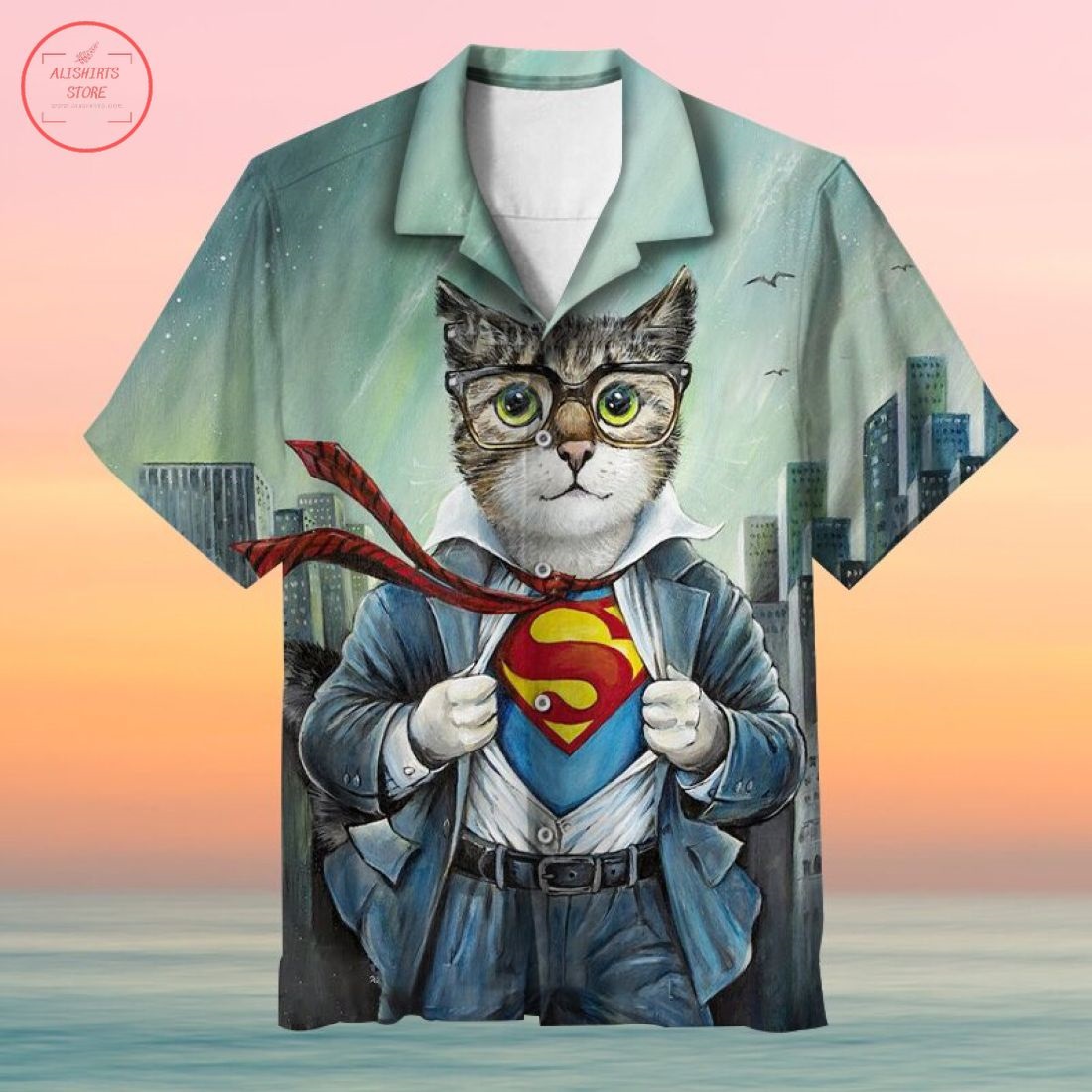 First Superman Cat in the City Hawaiian Shirt