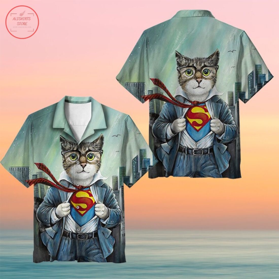First Superman Cat in the City Hawaiian Shirt