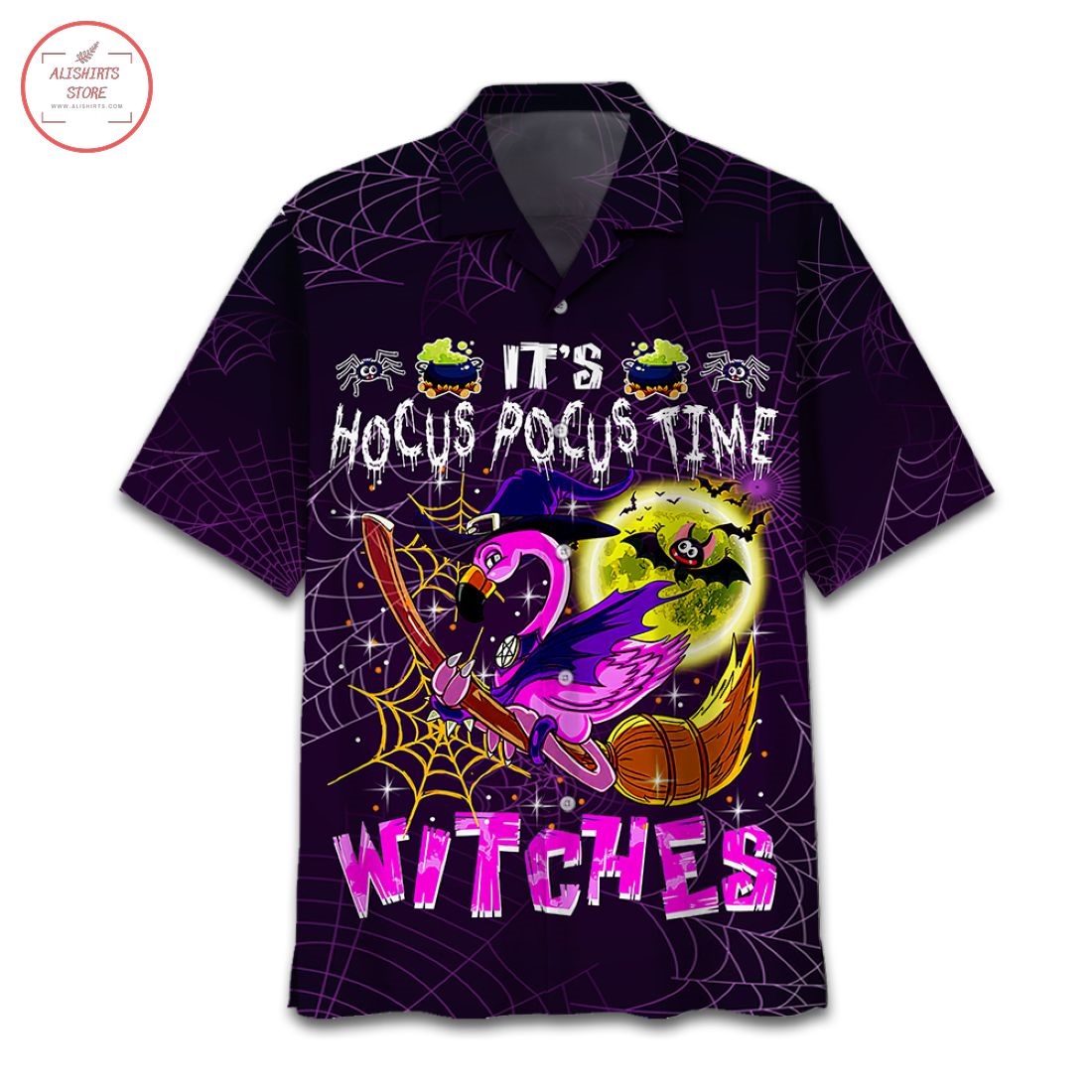 Flamingo Halloween Witches Hawaiian Shirt