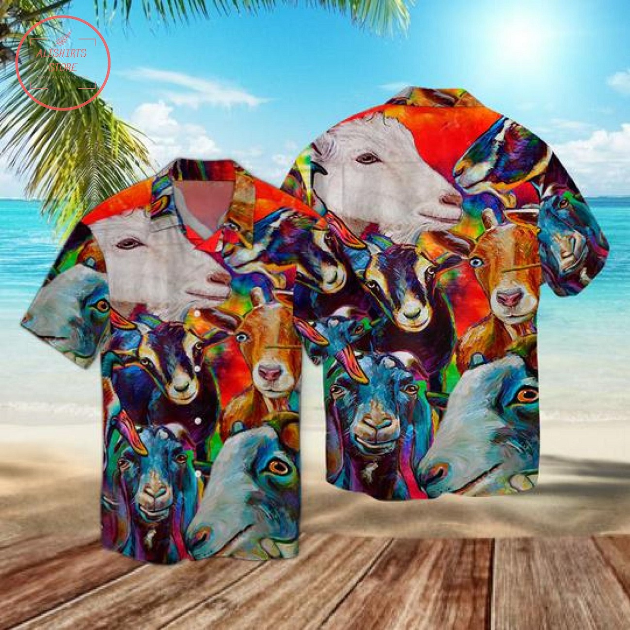 Funny Goat Colorful Hawaii Shirt