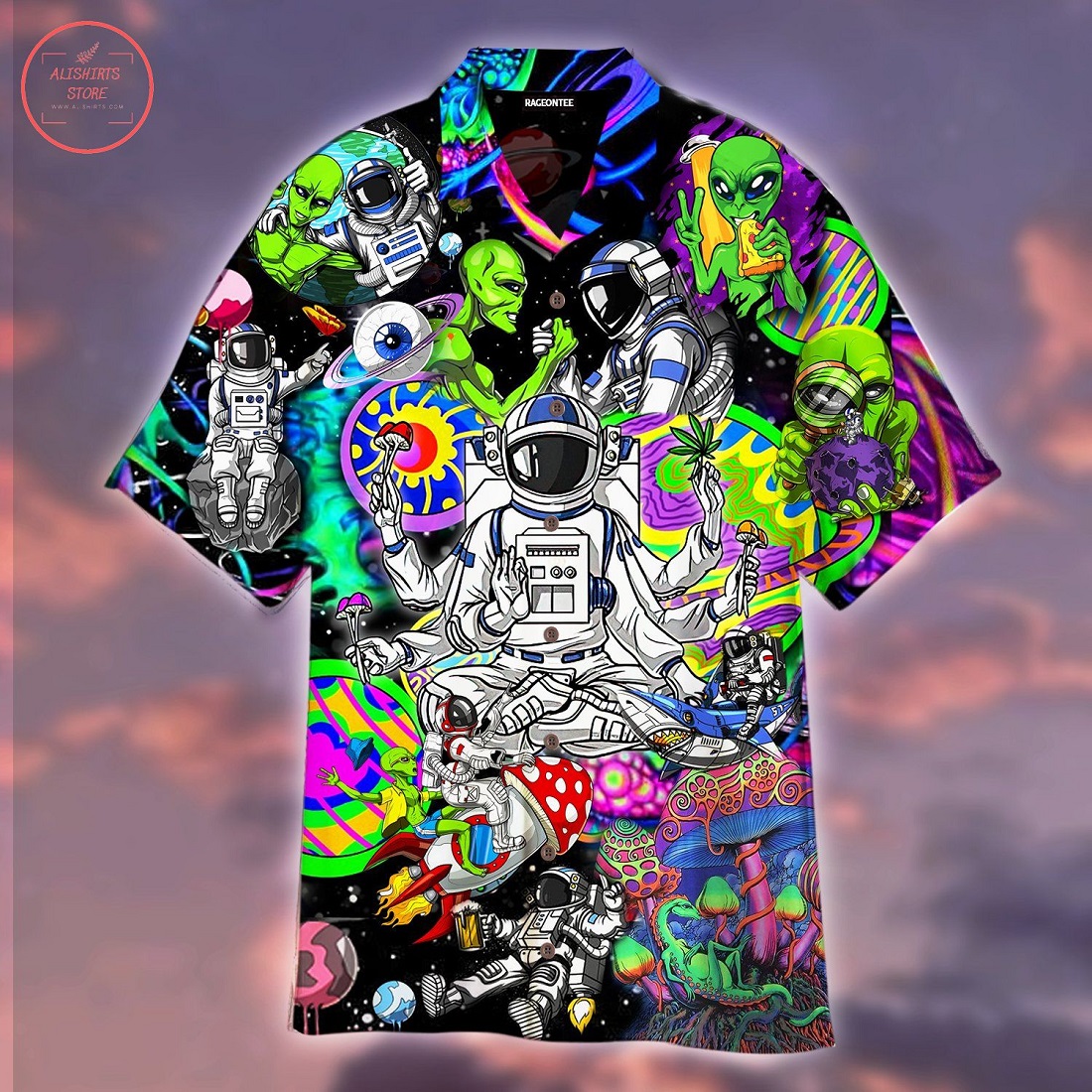Hippie Astronaut And Alien Hawaiian Shirt