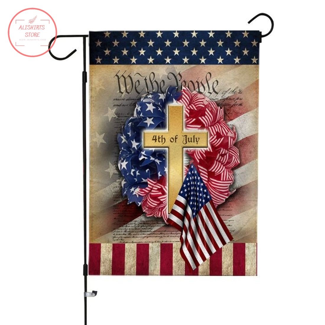 Jesus Cross American Independence Day 4th Of July Flag