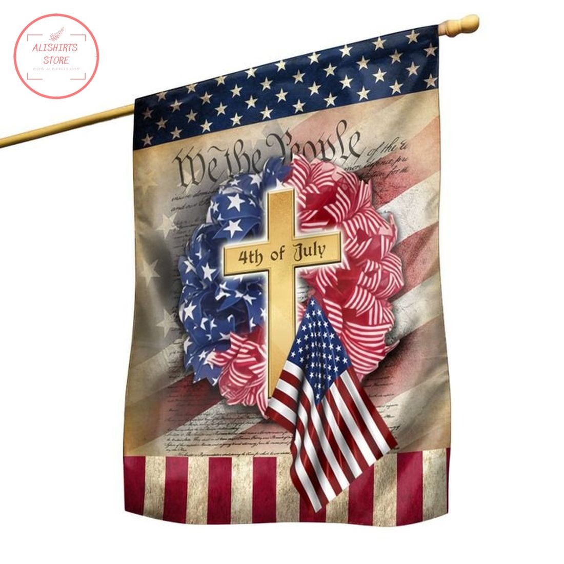 Jesus Cross American Independence Day 4th Of July Flag