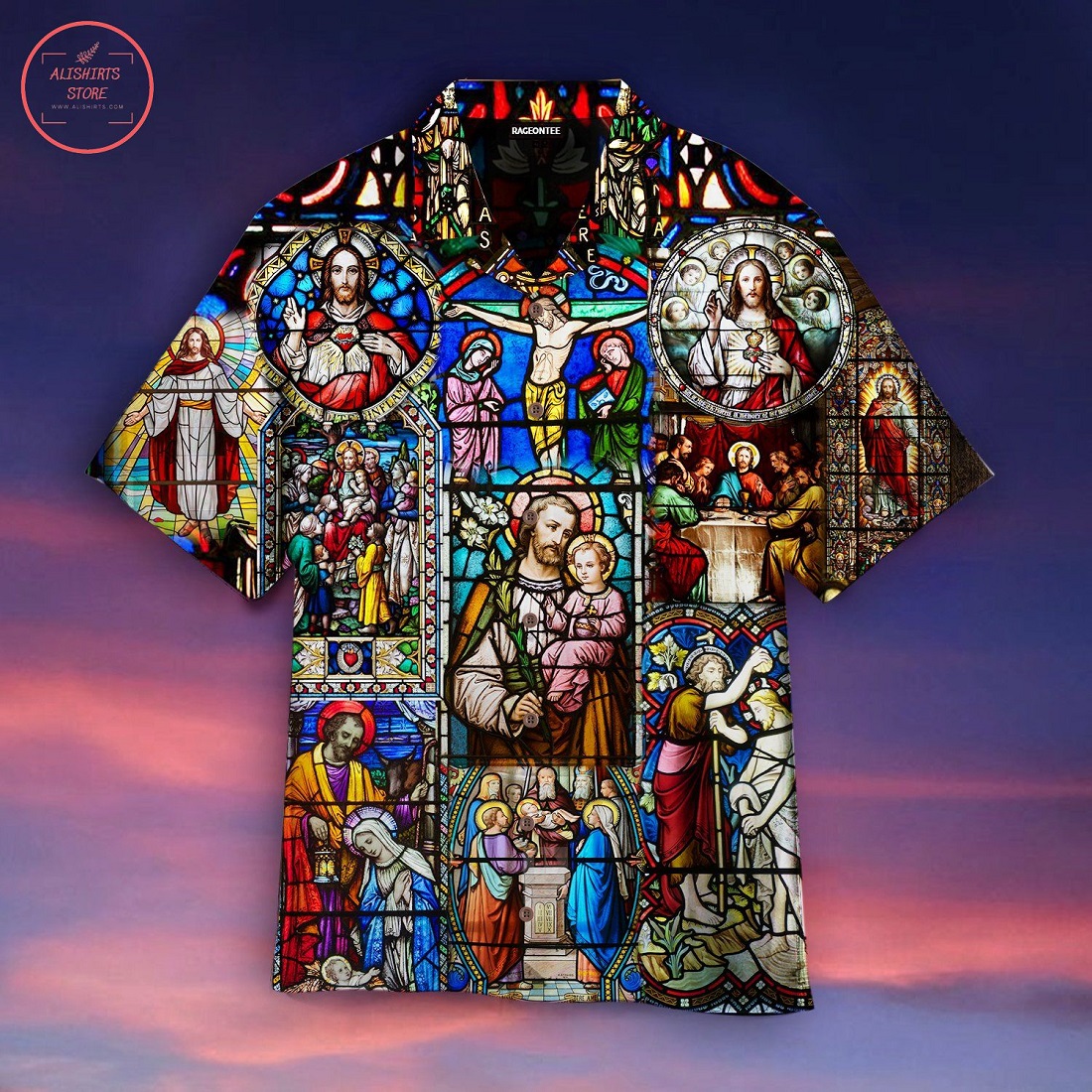 Life Of Jesus Stained Glass Hawaiian Shirt