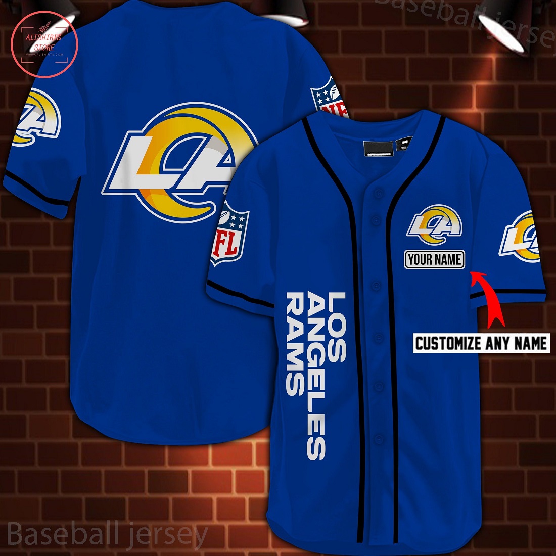 Los Angeles Rams Personalized Custom Baseball Jersey