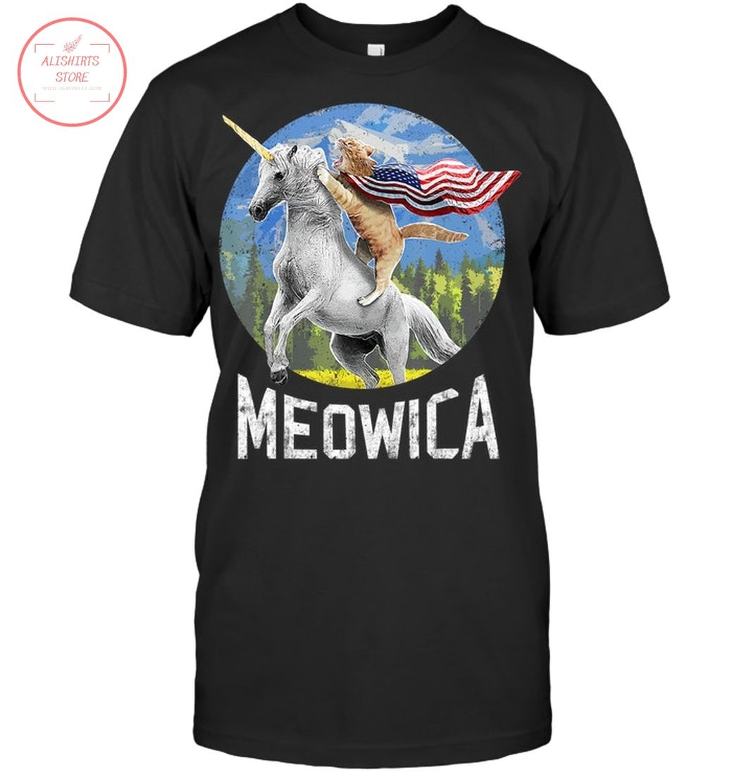 Meowica Unicorn Cat American Flag Patriotic 4th of July Shirt