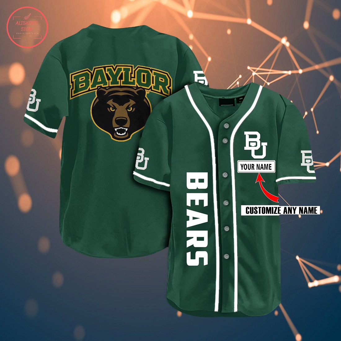 Ncaa Baylor Bears Personalized Name Baseball Jersey
