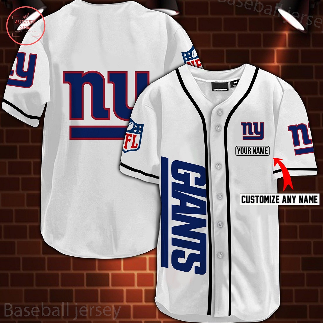 Nfl New York Giants Personalized Baseball Jersey