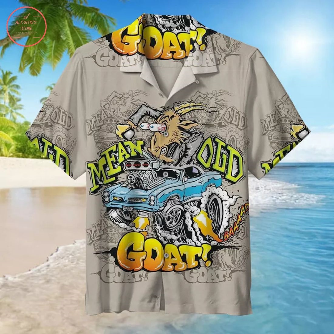 Old Goat with a Hot Rod Hawaiian Shirt