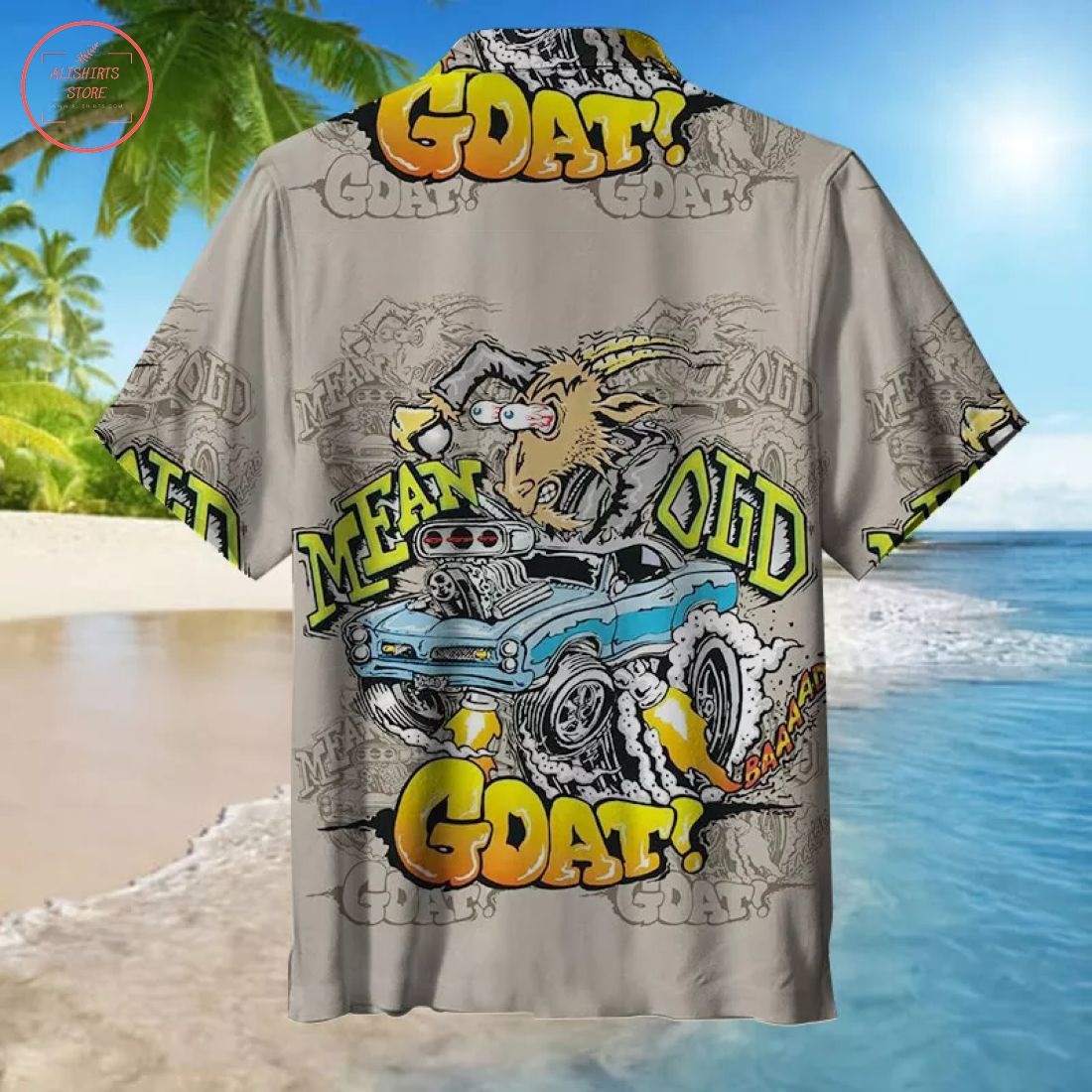 Old Goat with a Hot Rod Hawaiian Shirt