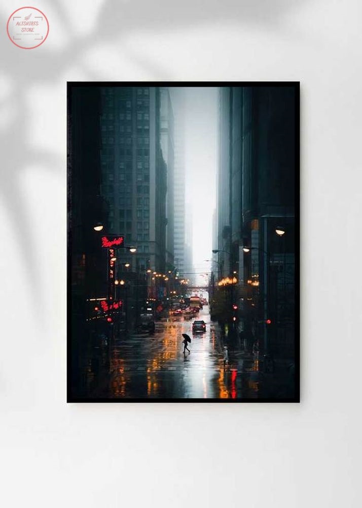 Rainy Street In Chicago Canvas Print