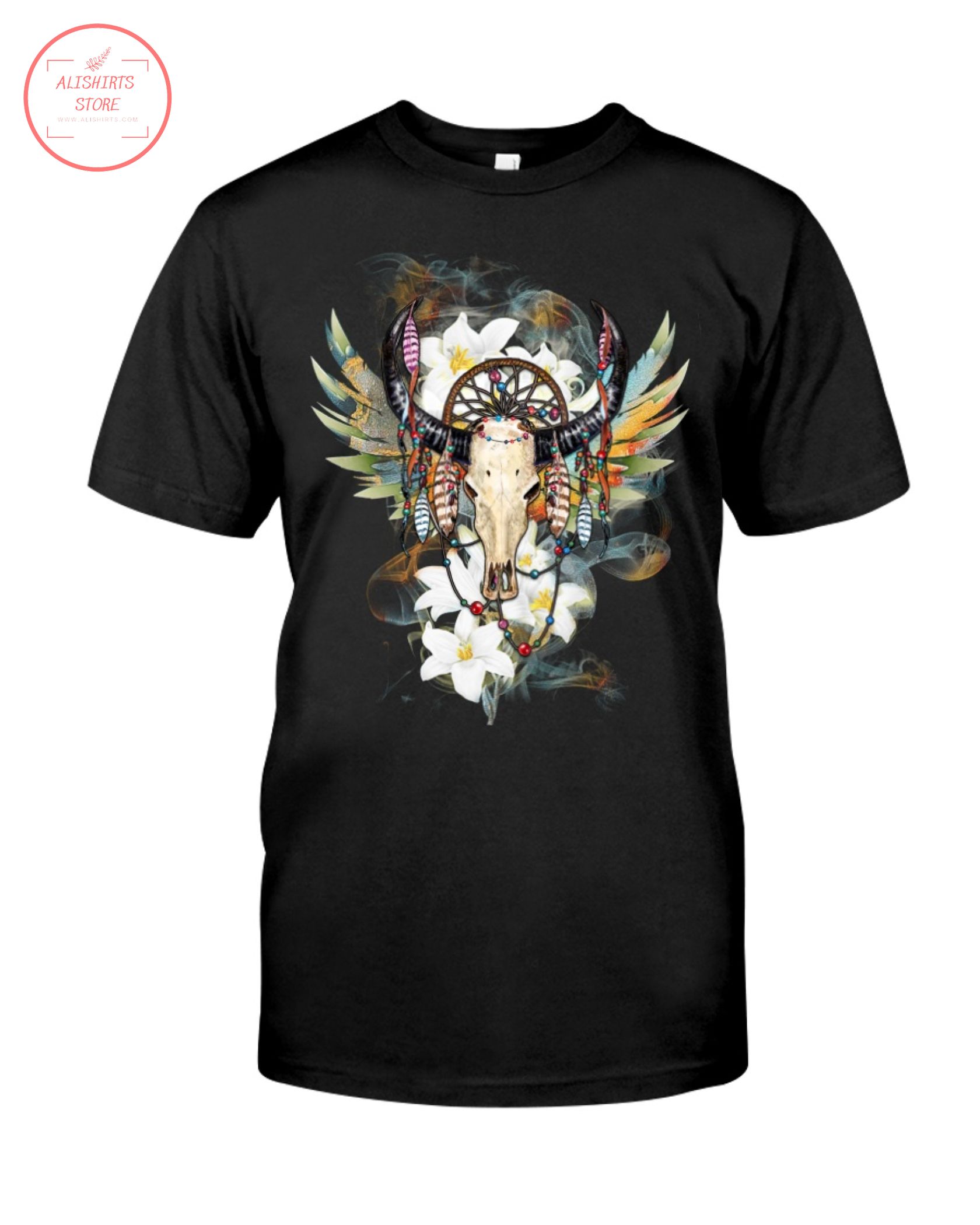 Native Skull Feather With Flowers Shirts