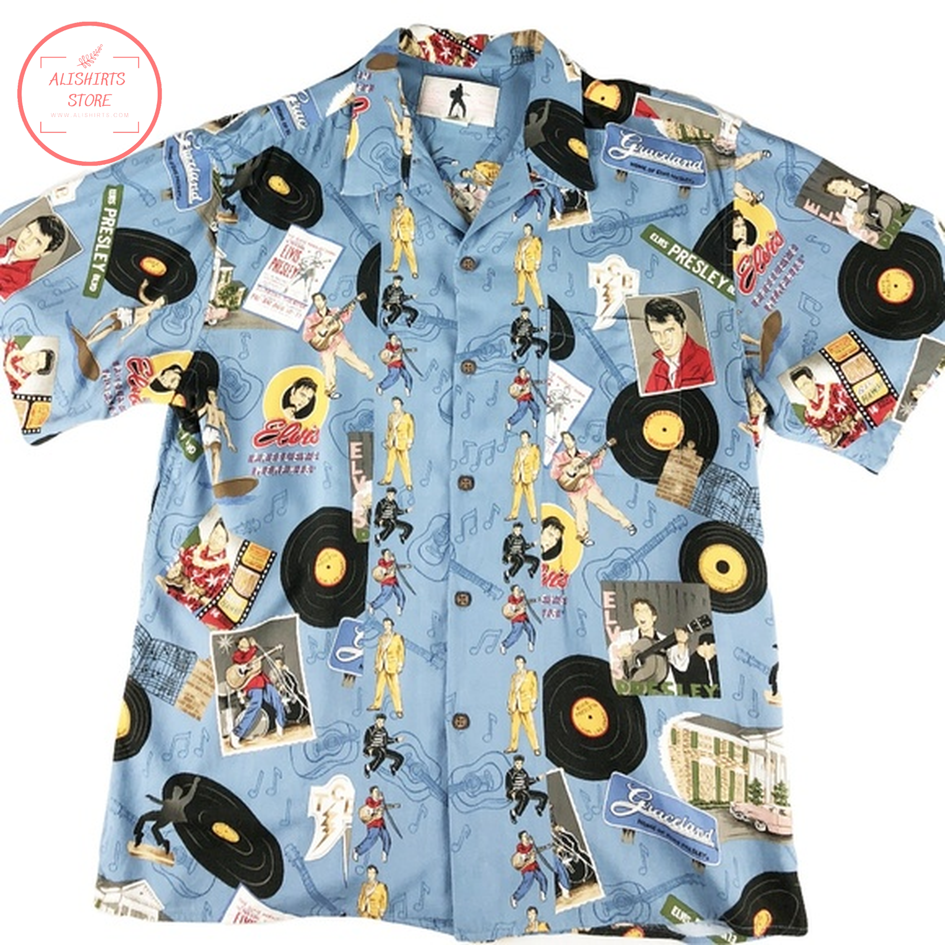 Elvis Presley vinyl disk blue hawaiian Shirts