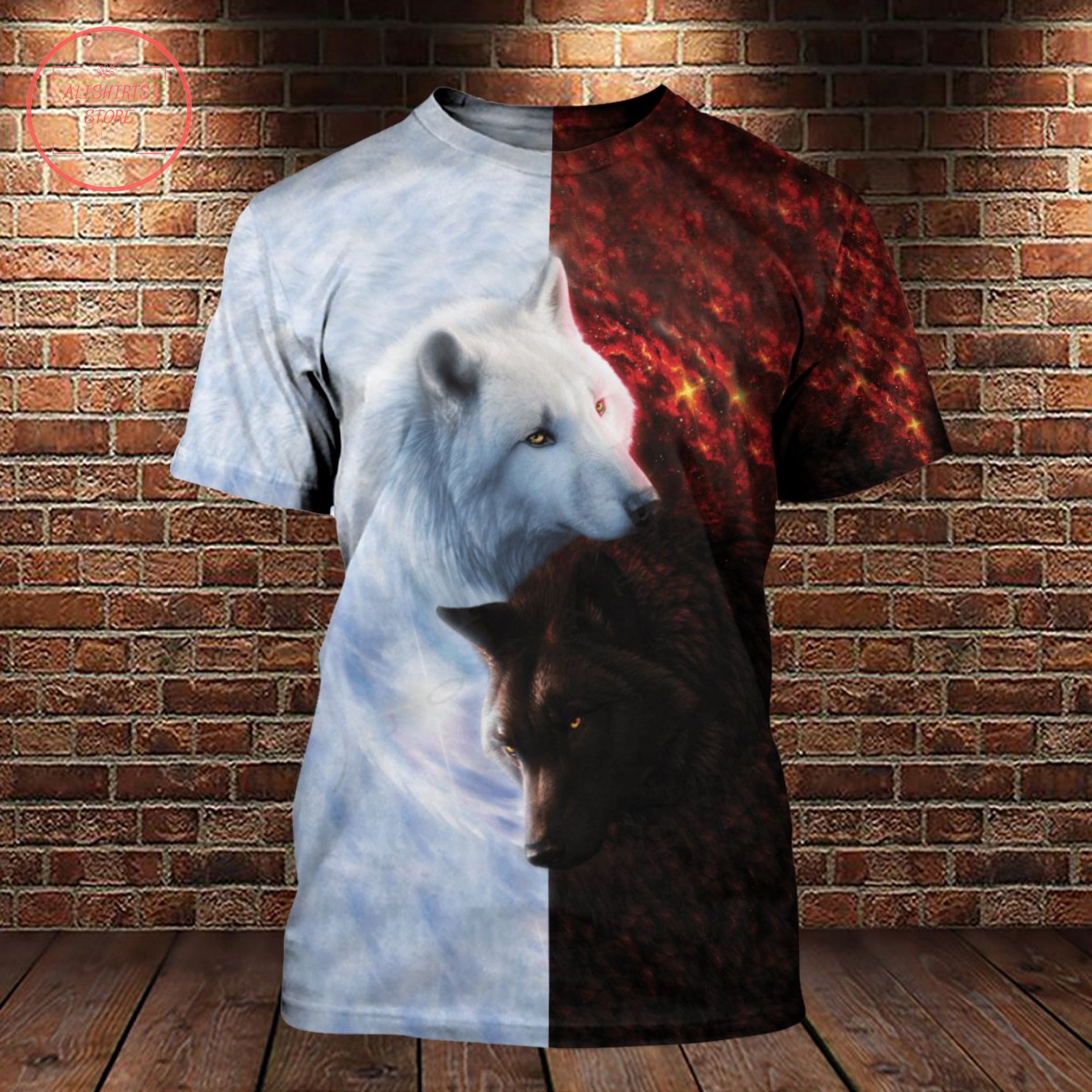 Yin Yang Wolf Lover Black And White 3D All Over Shirt