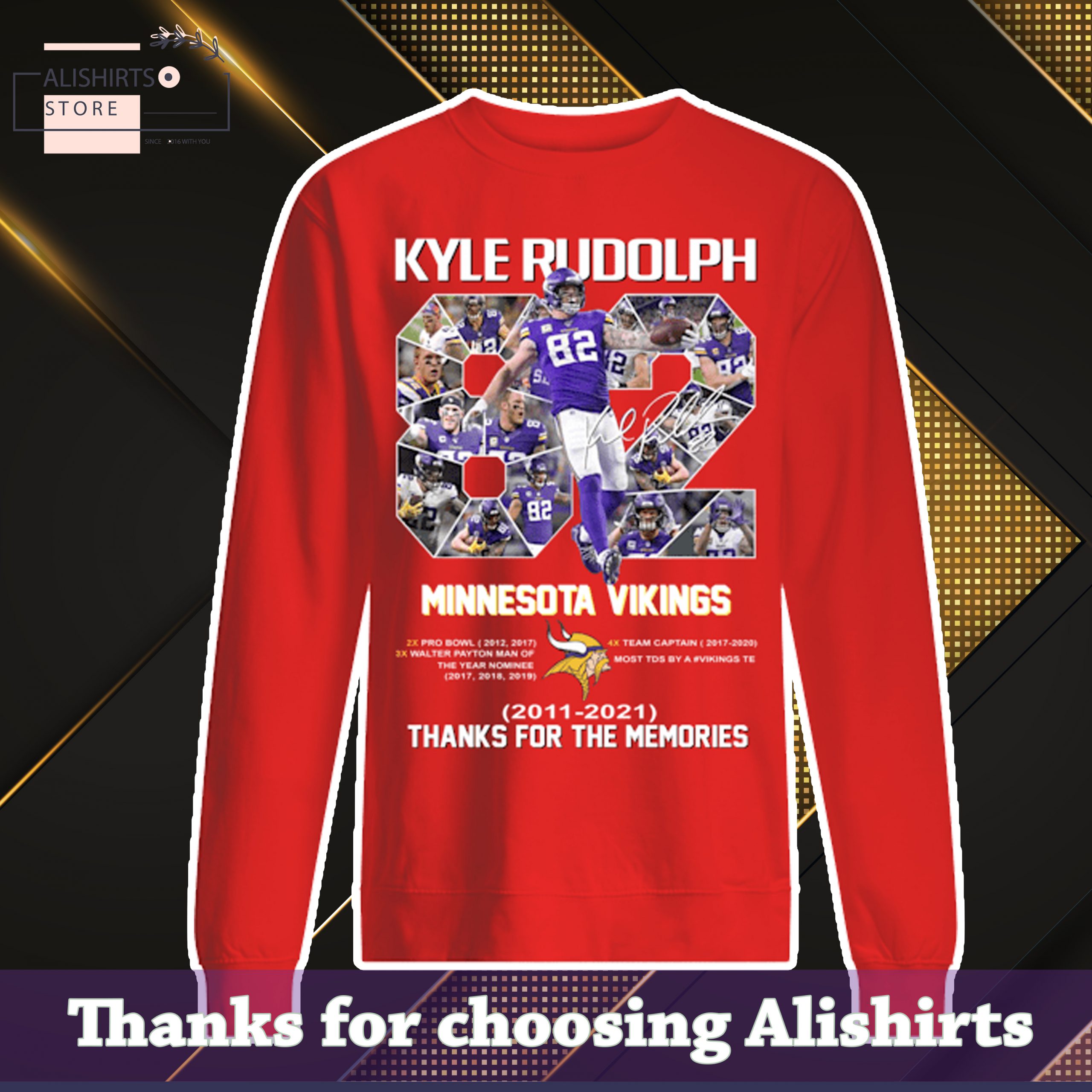 82 Kyle Rudolph Minnesota Vikings 2011 2021 thanks for the memories shirt
