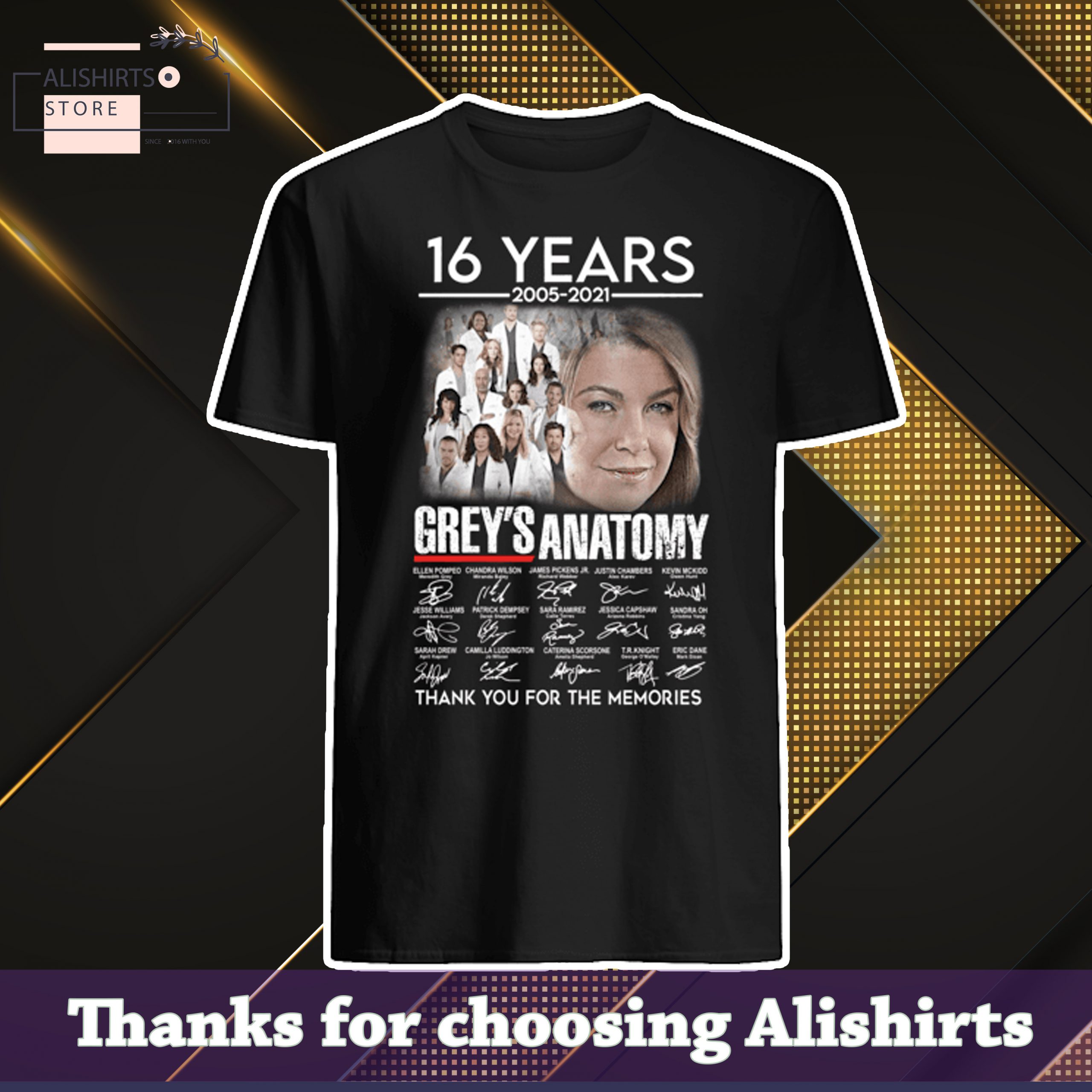 Limited Greys Anatomy 16 Years 2005 2021 Signatures Thank You For The Memories T-shirt