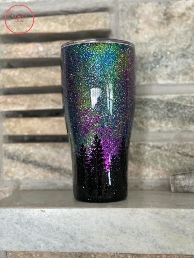 Night Sky and Trees Northern Lights Tumbler