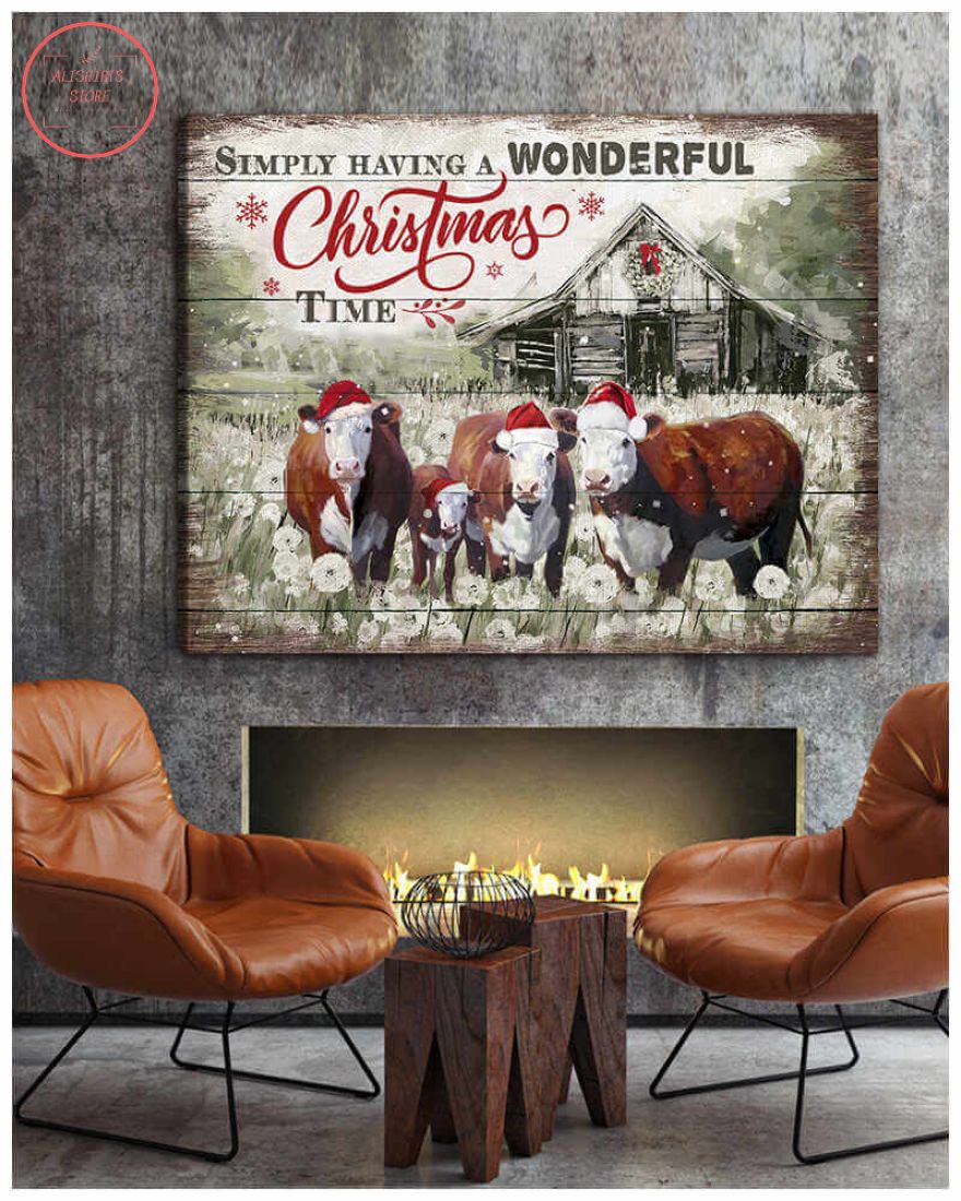 3D Farmhouse Hereford Cows Christmas Canvas