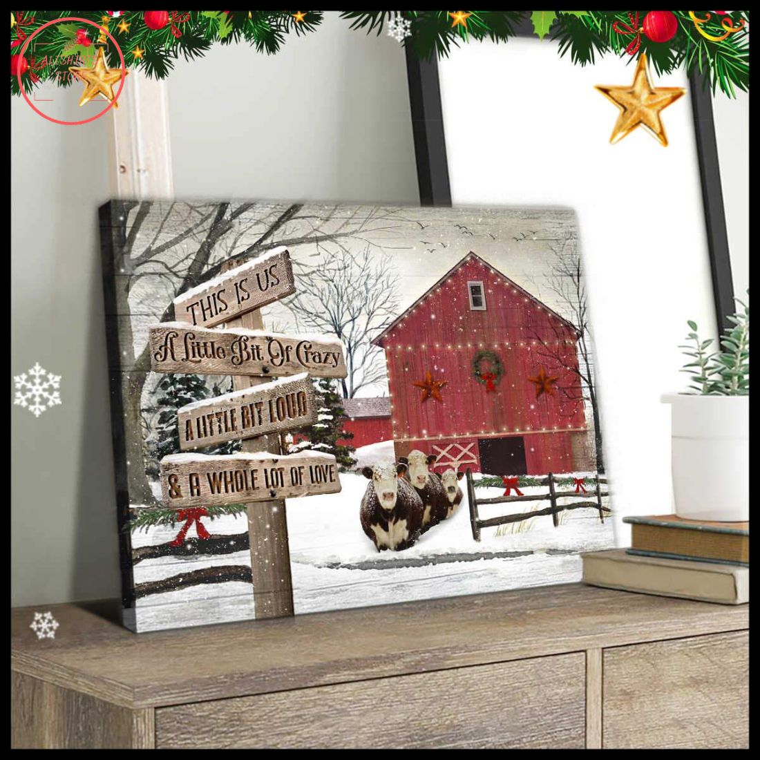 3D Farmhouse Hereford Cows Whole Lot Of Love Christmas Canvas