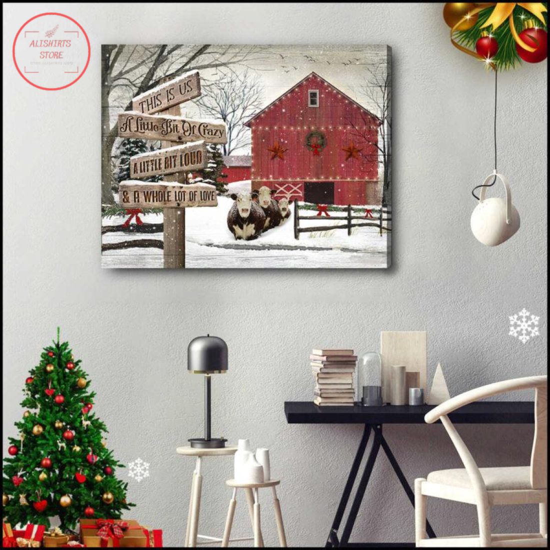 3D Farmhouse Hereford Cows Whole Lot Of Love Christmas Canvas
