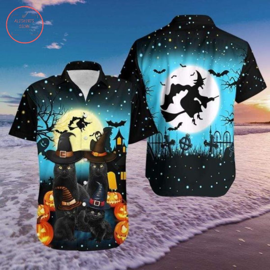 3D Halloween Black Cat Hawaiian Shirt