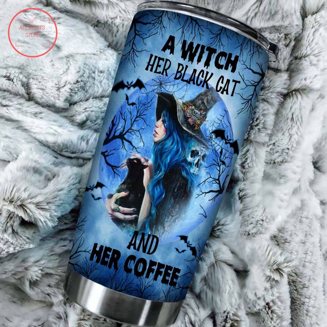 A Witch Her Black Cat Personalized Halloween Tumbler