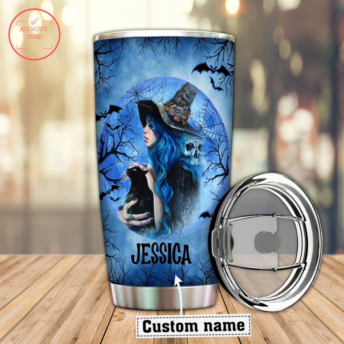 A Witch Her Black Cat Personalized Halloween Tumbler