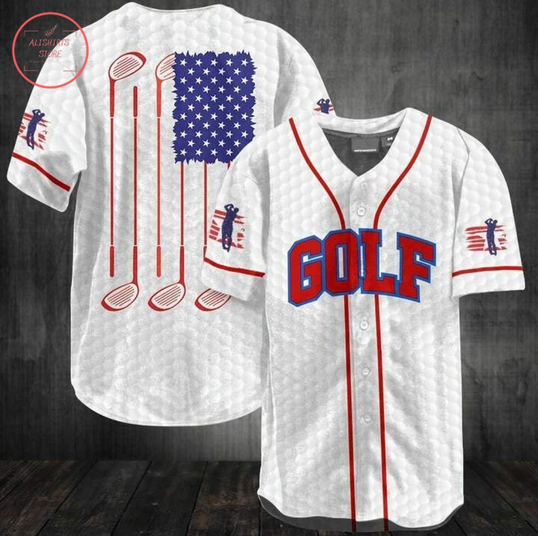 American Flag Golf White Baseball Jersey