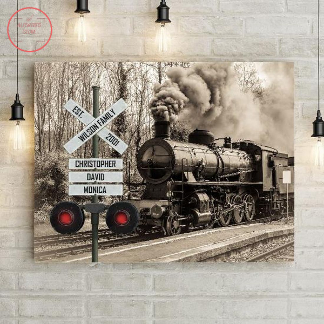 Antique Train Railroad Crossing Personalized Canvas