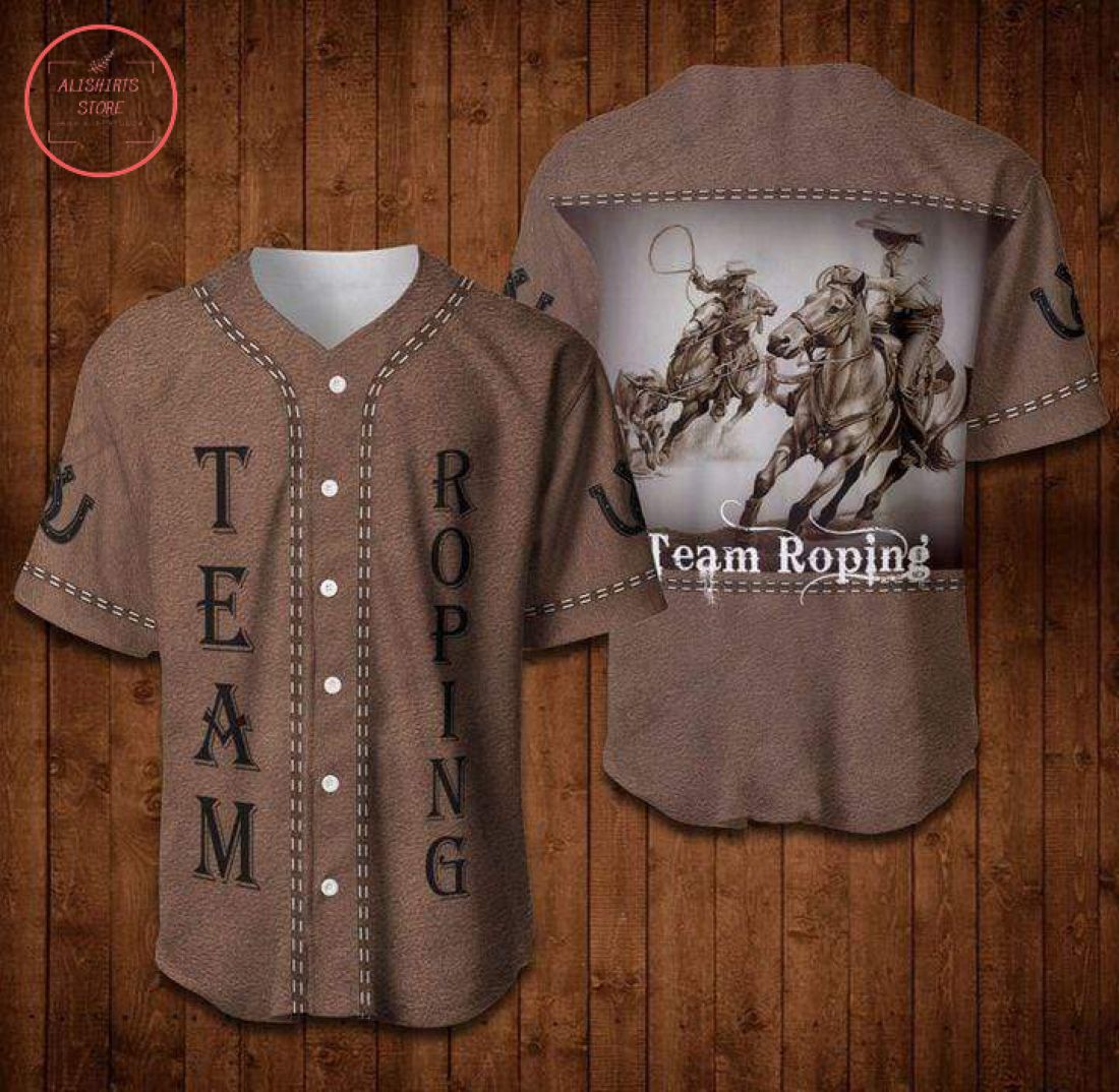 Awesome Team Roping Brown Baseball Jersey