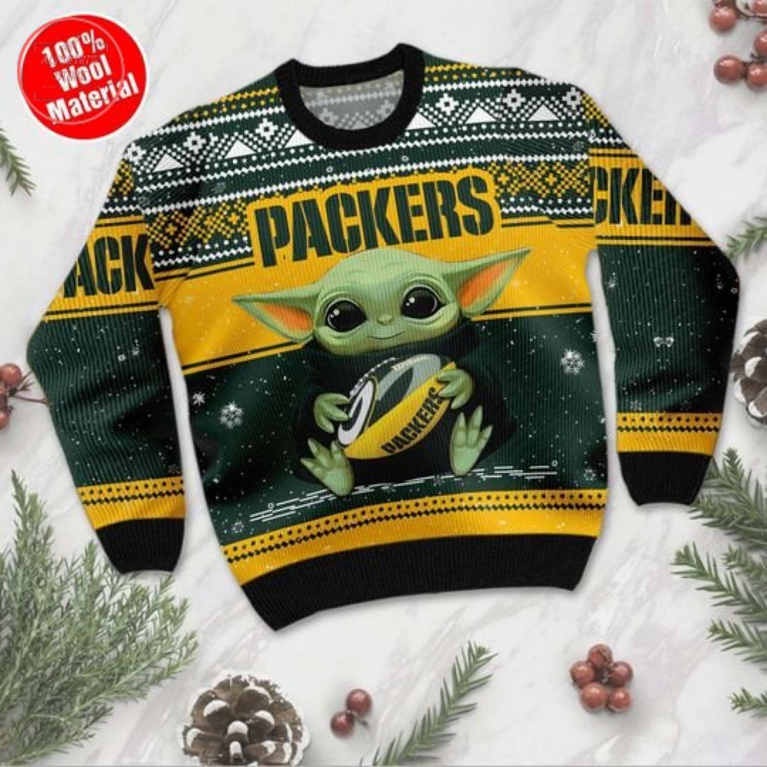 Baby Yoda Green Bay Packers Ugly Christmas Sweater