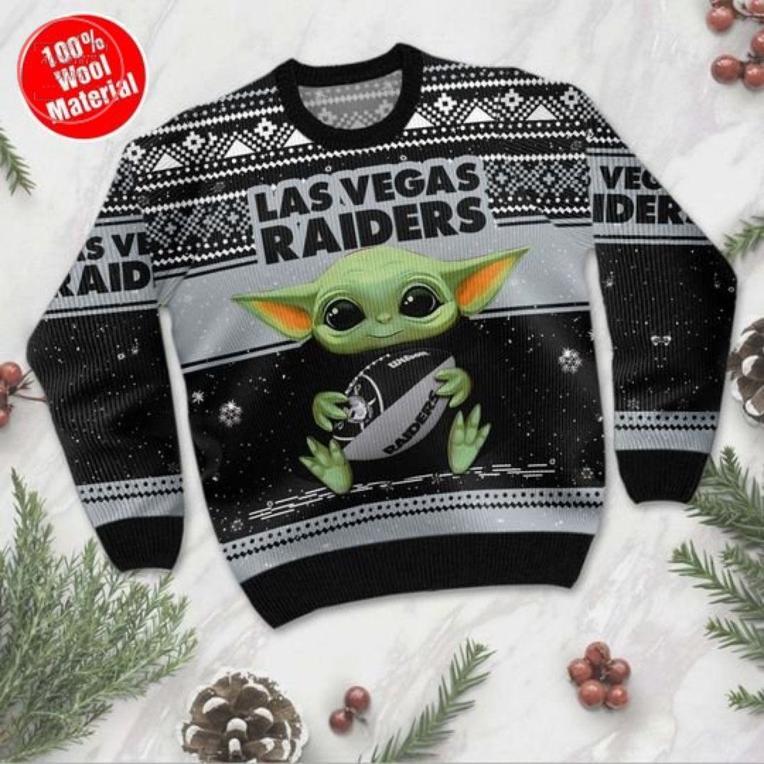 Baby Yoda Las vegas raiders Ugly Christmas Sweater