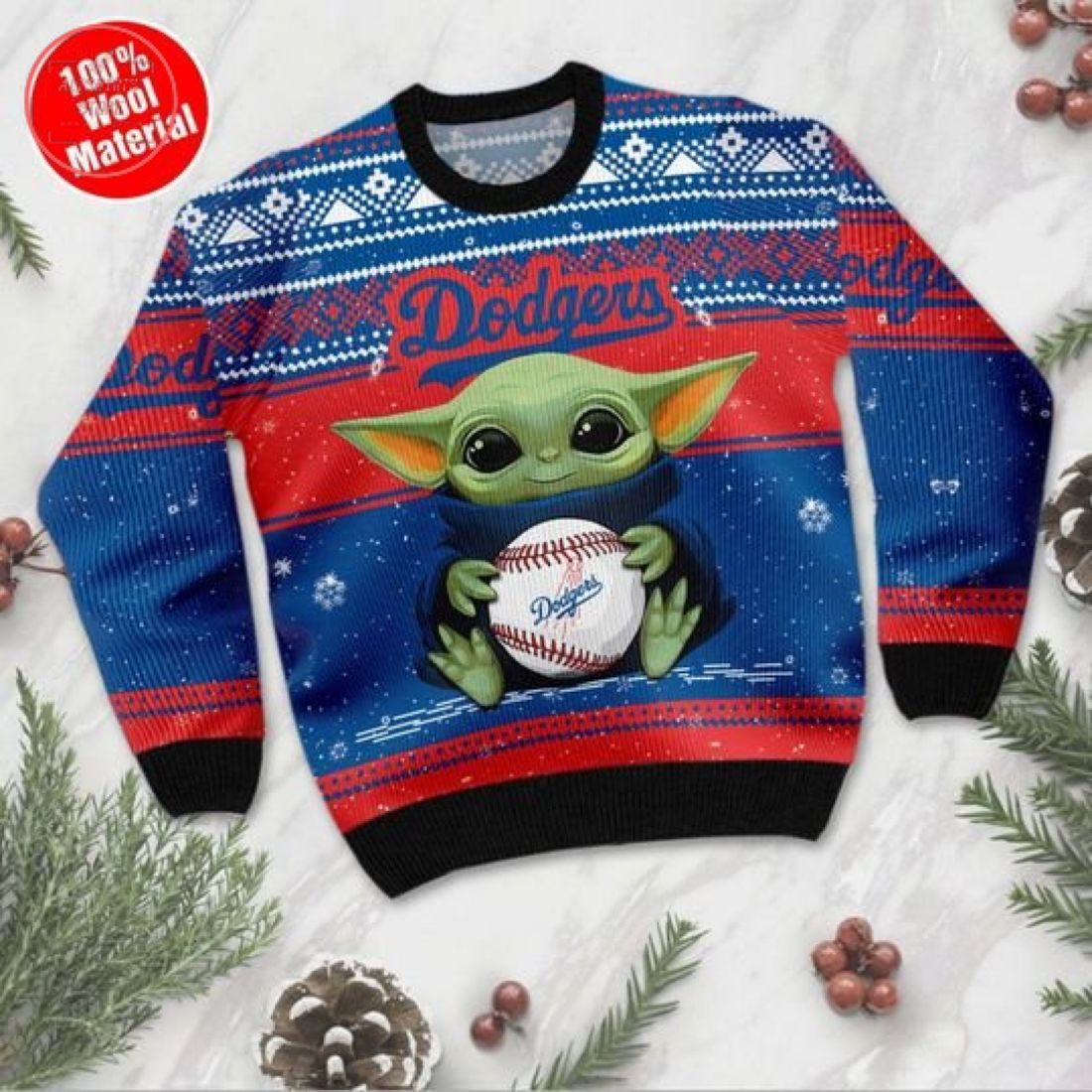 Baby Yoda Los Angeles Dodgers Ugly Christmas Sweater
