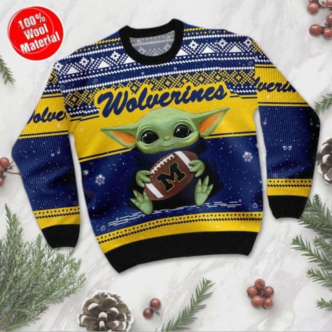 Baby Yoda Michigan Wolverines Ugly Christmas Sweater